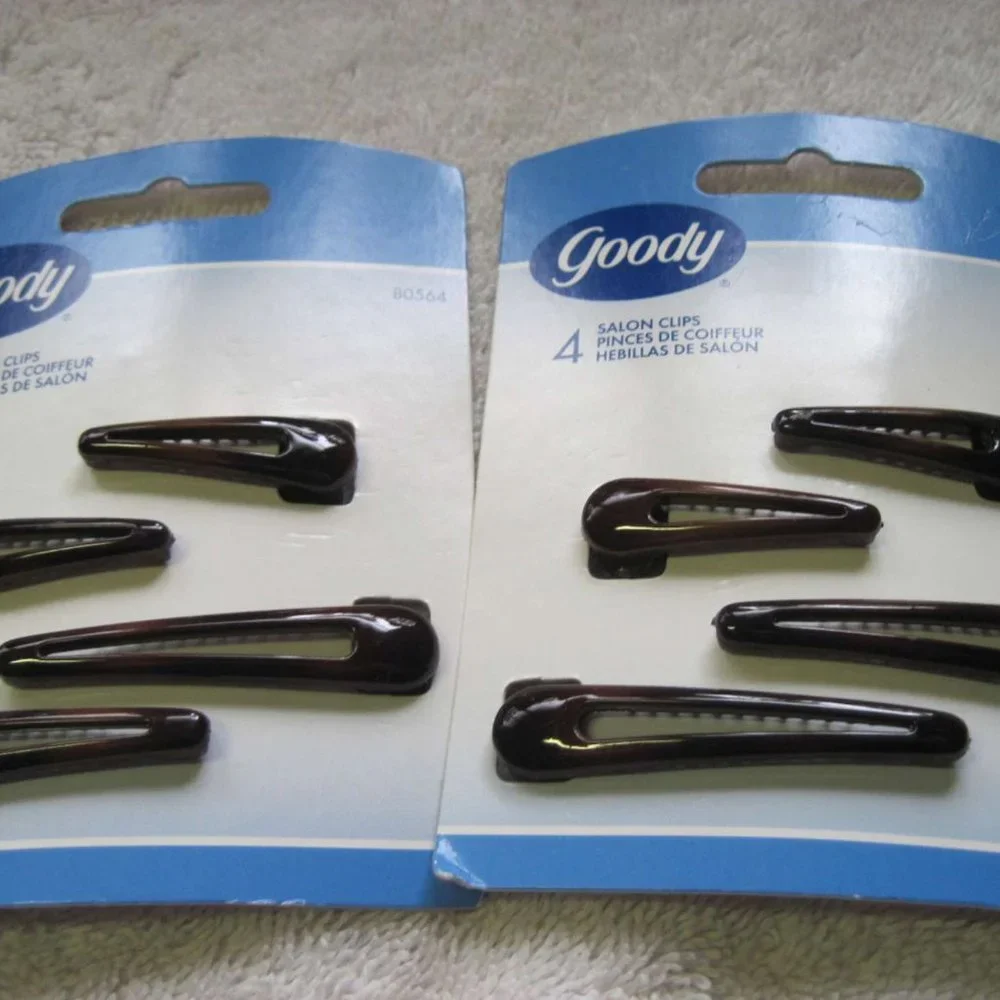 4 Goody Plastic Salon Clips Spring Backs Secure Hair Section Dark Black Red 2002